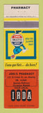 Matchbook Cover - Vichy Drink France Joel's Drug Store Montreal QC