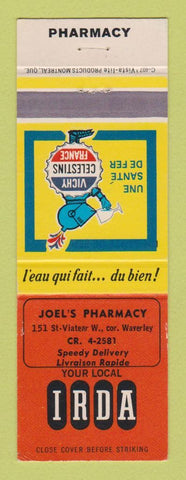 Matchbook Cover - Vichy Drink France Joel's Drug Store Montreal QC