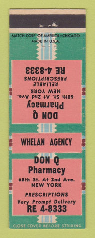 Matchbook Cover - Don Q Pharmacy Drug Store New York City