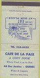 Matchbook Cover - Cafe De La Paix Quebec QB 30 Strike