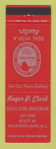 Matchbook Cover - Roger Clark Real Estate Mountain Lakes NJ