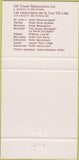 Matchbook Cover - Top of Toronto ON Canada Restaurant 30 Strike