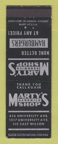 Matchbook Cover - Marty's Sandwich Shop