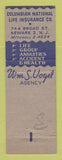 Matchbook Cover - Bill Vogel Insurance Newark NJ Columbian