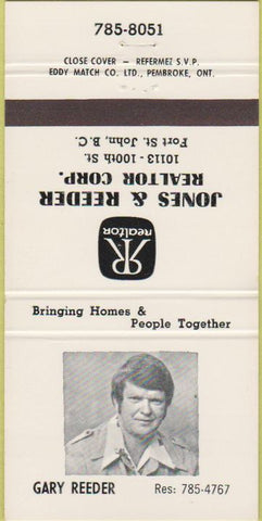 Matchbook Cover - Jones  and  Reeder Realtor Fort St John BC 30 Strike