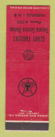 Matchbook Cover - Texaco oil gas Gerry Farren's Fairville NB WEAR
