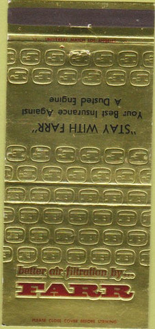 Matchbook Cover - FARR Car Truck Air Filters 30 Strike