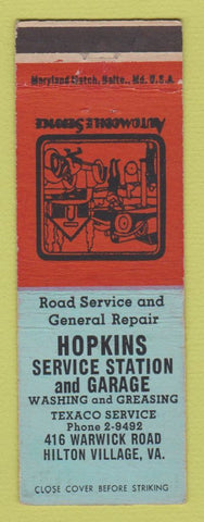 Matchbook Cover - Hopkins Texaco oil gas Hilton Village VA