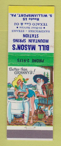 Matchbook Cover - Bill Mason's Texaco oil gas South Williamsport PA hillbilly