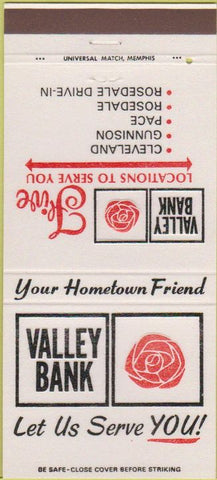 Matchbook Cover - Valley Bank Cleveland Rosedale OH 30 Strike