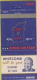 Matchbook Cover - Vote Whitcomb State Secretary 1966 FL 30 Strike