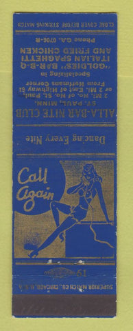 Matchbook Cover - Alla Bar Nite Club St Paul MN girlie