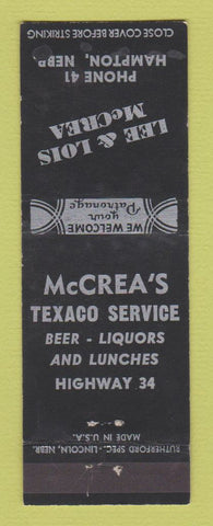 Matchbook Cover - McCrea's Texaco oil gas Hampton NE WEAR