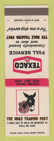 Matchbook Cover - Texaco oil gas Mule Trading Post Rolla MO