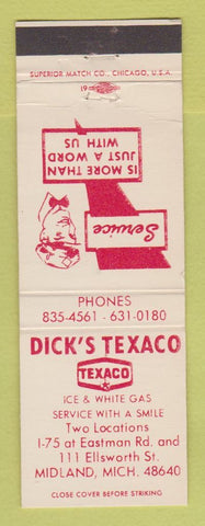 Matchbook Cover - Dick's Texaco oil gas Midland MI