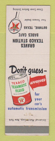 Matchbook Cover - Texaco oil gas Graves Babes Cafe Guthrie TX