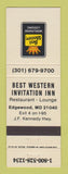 Matchbook Cover - Best Western Invitation Inn Edgewood MD #1