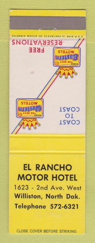 Matchbook Cover - Best Western El Rancho Motor Hotel Williston ND