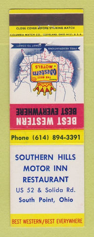 Matchbook Cover Best Western Southern Hills Motor Inn Restaurant South Point OH