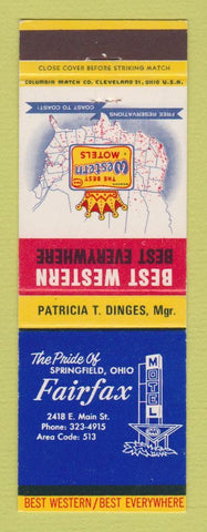 Matchbook Cover - Best Western Fairfax Motel Springfield OH