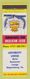 Matchbook Cover - Best Western University Lodge Motel Shippensburg PA