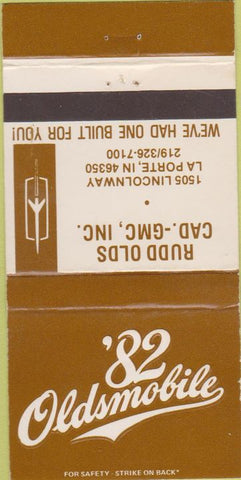Matchbook Cover - Rudd Olds Cadillac GMC La Porte IN 1982 30 Strike