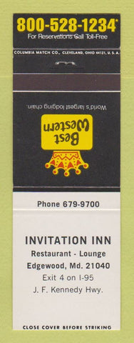 Matchbook Cover - Best Western Invitation Inn Edgewood MD
