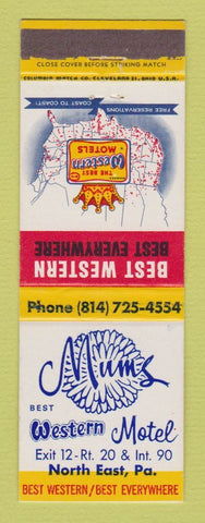 Matchbook Cover - Best Western Mums Motel North East PA