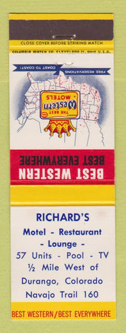 Matchbook Cover - Best Western Richard's Motel Restaurant Durango Colorado