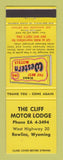 Matchbook Cover - Best Western Cliff Motor Lodge Rawlins WY
