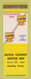 Matchbook Cover - Best Western Dutch Colony Motor Inn Reading PA