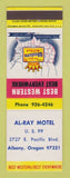 Matchbook Cover - Best Western Al Ray Motel Albany OR