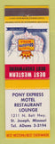 Matchbook Cover - Best Western Pony Express Motel Restaurant St Joseph MO