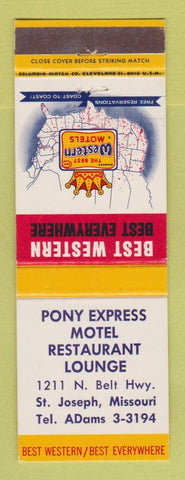 Matchbook Cover - Best Western Pony Express Motel Restaurant St Joseph MO