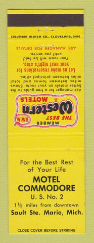 Matchbook Cover - Best Western Motel Commodore Sault Ste Marie MI