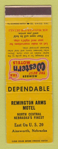 Matchbook Cover - Best Western Remington Arms Motel Ainsworth NE WORN BACK