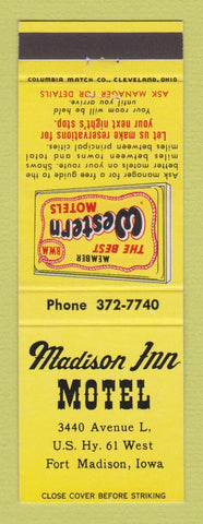 Matchbook Cover - Best Western Madison Inn Motel Fort Madison IA