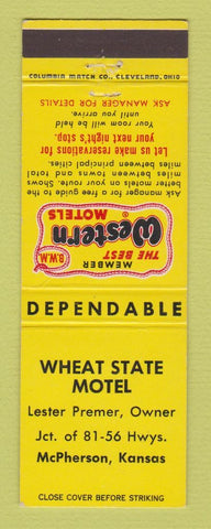 Matchbook Cover - Best Western Wheat State Motel McPherson KS