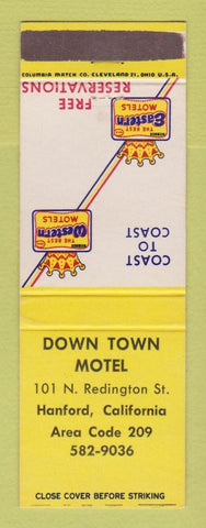 Matchbook Cover - Best Western Down Town Motel Hanford CA
