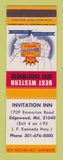 Matchbook Cover - Best Western Invitation Inn Edgewood MD
