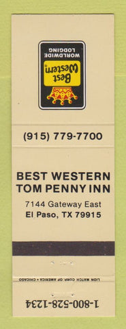 Matchbook Cover - Best Western Tom Penny Inn El Paso TX