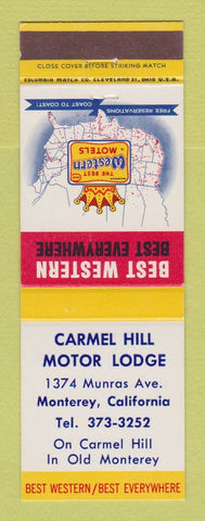Matchbook Cover - Best Western Carmel Hill Motor Lodge Monterey CA