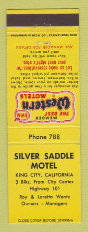 Matchbook Cover - Best Western Silver Saddle Motel King City CA