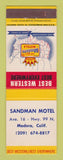 Matchbook Cover - Best Western Sandman Motel Madera CA