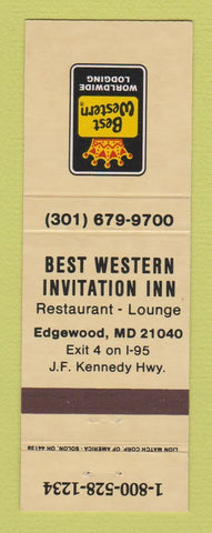 Matchbook Cover - Best Western Invitation Inn Edgewood MD