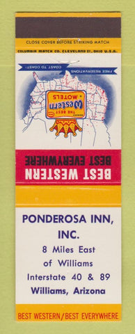 Matchbook Cover - Best Western Ponderosa Inn Williams AZ