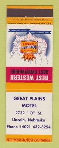Matchbook Cover - Best Western Great Plains Motel Lincoln NE