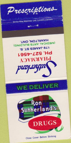 Matchbook Cover - Sutherland Pharmacy Hamilton ON 30 Strike