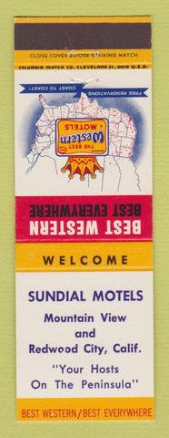 Matchbook Cover - Best Western Sundial Motels Mountain View Redwood City CA