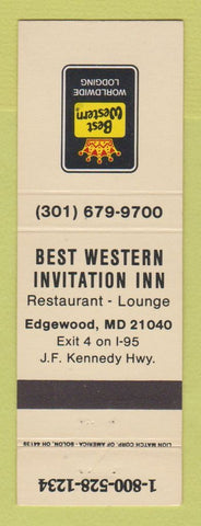 Matchbook Cover - Best Western Invitation Inn Edgewood MD